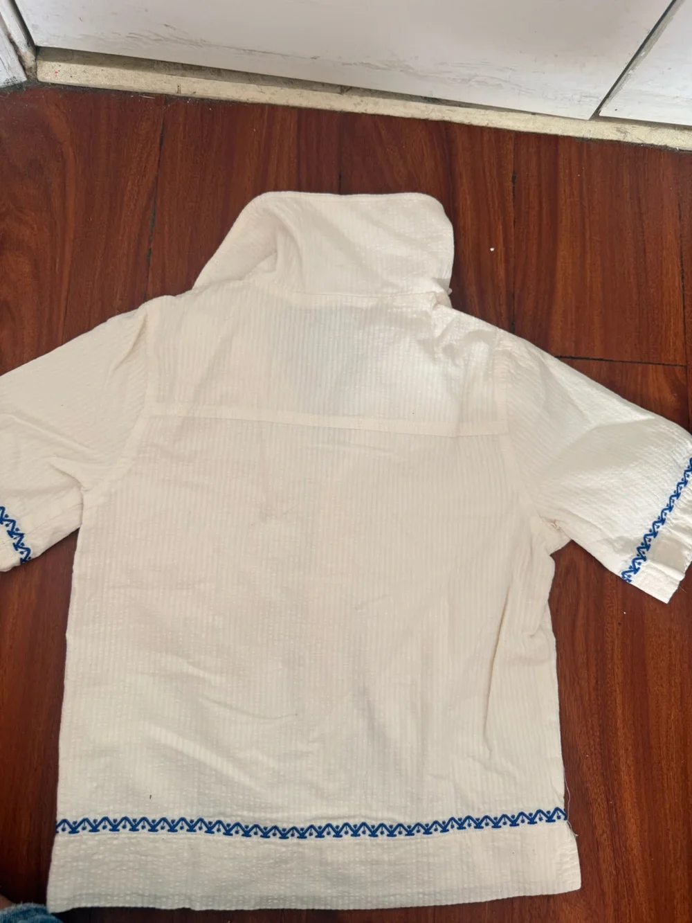 Kith White Short-Sleeve Button-Down Shirt with Blue Embroidery